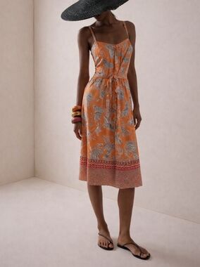 Beachlunchlounge Orange Floral Print Maxi Dress with Tie Waist Size XS New